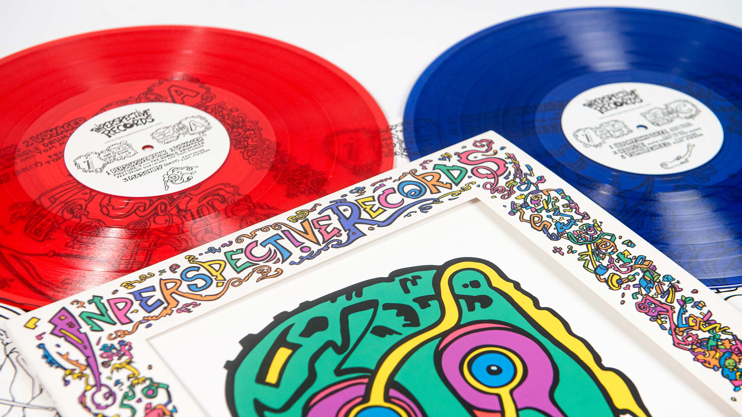Transparent red and blue vinyl records